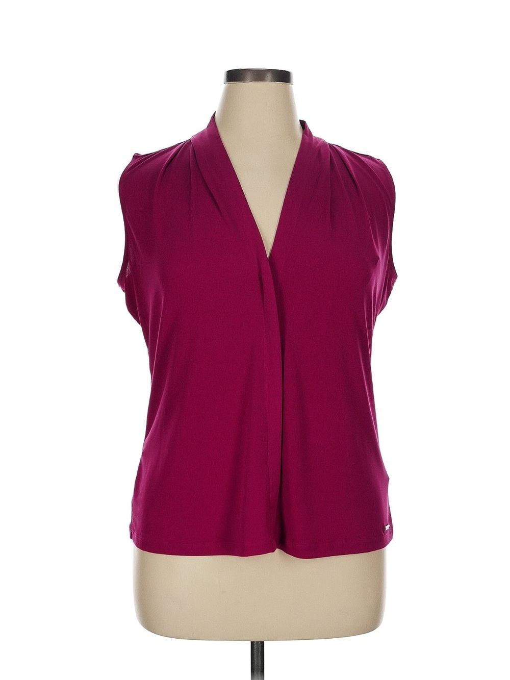 Calvin Klein Raspberry V-Neck Draped Sleeveless Top